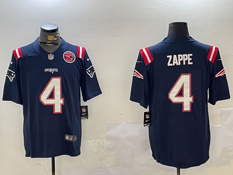 Men New England Patriots 4 Zappe Blue Second generation 2024 Nike Limited NFL Jersey style 2